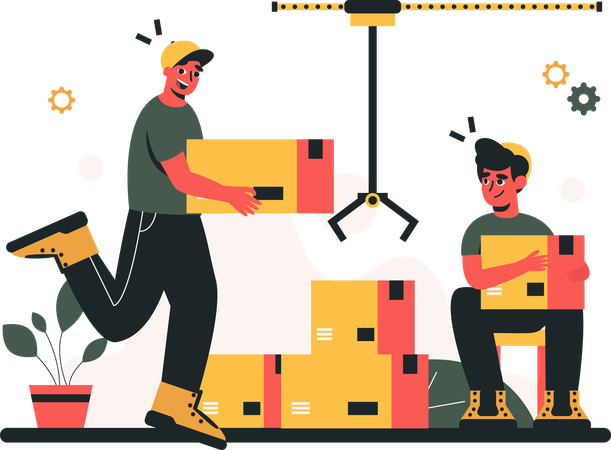 Two boys sorting packages  Illustration