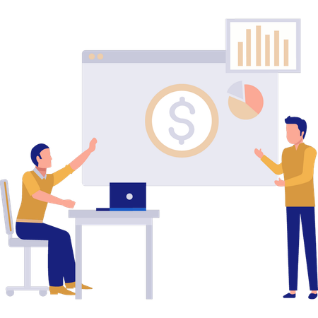 Two Boys Talking About Business Graphs  Illustration