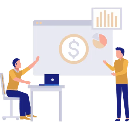 Two Boys Talking About Business Graphs  Illustration