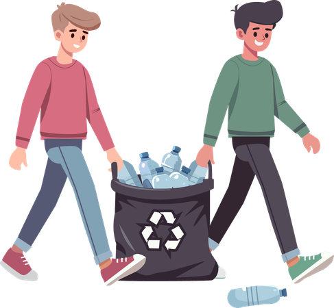 Two boys volunteer to collect recycled bottles  Illustration