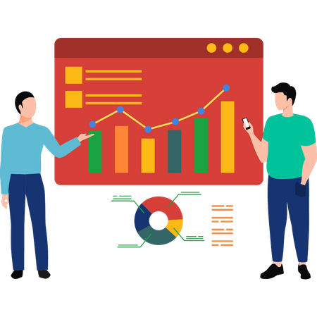 Two boys watching progress of graph  Illustration