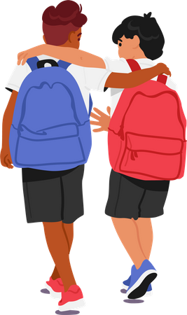 Two Boys With Backpacks Walking To School  일러스트레이션
