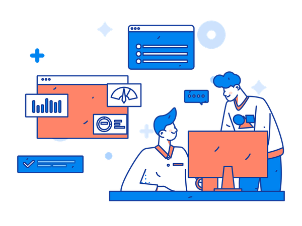 Two boys working on business analysis  Illustration