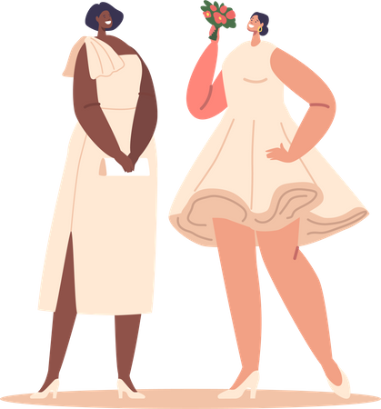 Two Brides Stand Side By Side  Illustration