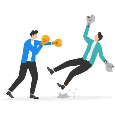 Pitching Winner Idea Disruption Innovation Or Creativity To Win Business Competition Business Strategy Or Marketing Concept Smart Bright Lightbulb Idea Open With Boxing Globe To Punch Competitor Illustration
