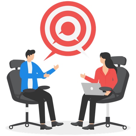 Two business meeting and talking to target  Illustration