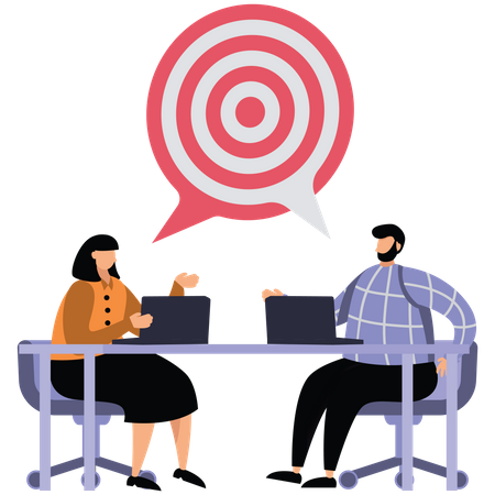Two business meeting and talking to target  Illustration