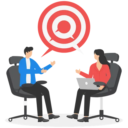 Two business meeting and talking to target  Illustration