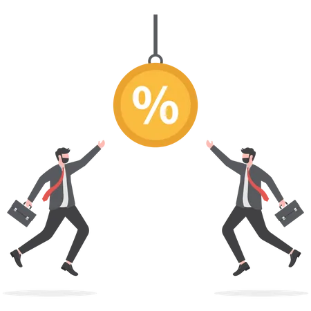 Two business men reaching for a percentage sign  Illustration