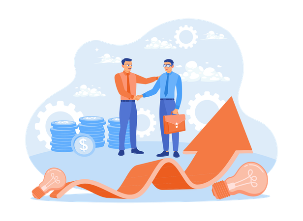 Two Business Partners Shaking Hands and making Business Strategy To Increase Income  Illustration