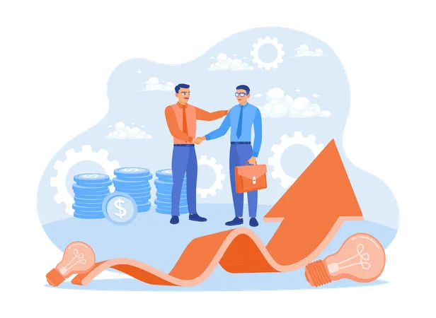 Two Business Partners Shaking Hands and making Business Strategy To Increase Income  Illustration