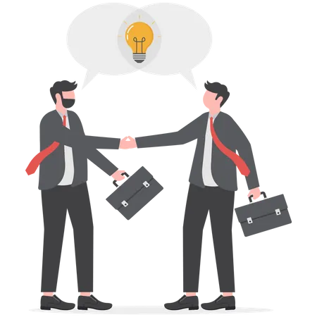 Two business people shake hands and talk and exchange ideas  Illustration