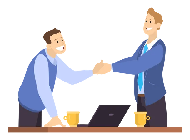 Two People Shake Hands As A Result Of Agreement Successful Cooperation Happy Businessman Isolated Vector Illustration In Cartoon Style Illustration