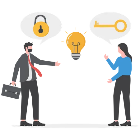 Two business persons solving to key success  Illustration