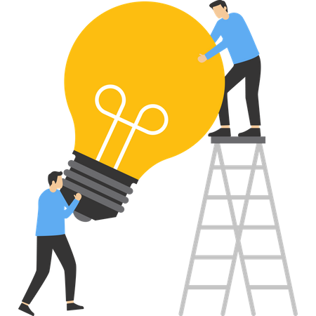 Two businessman climbing ladder towards light bulb  Illustration