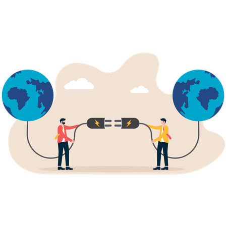 Two Businessman connecting global business  Illustration