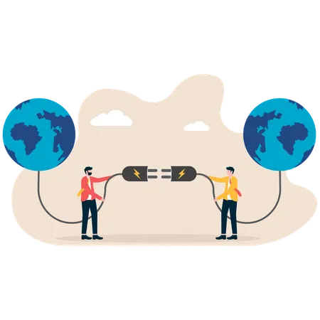 Two Businessman connecting global business  Illustration