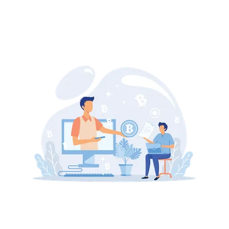 Two Businessman Doing Crypto Contract  Illustration