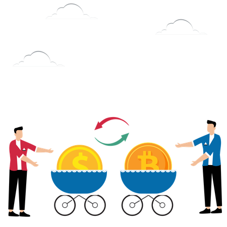 Two Businessman Exchange Coins  Illustration