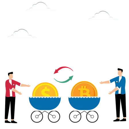 Two Businessman Exchange Coins  Illustration