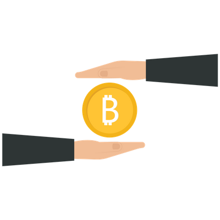 Two businessman hands with a cryptocurrency coin  Illustration