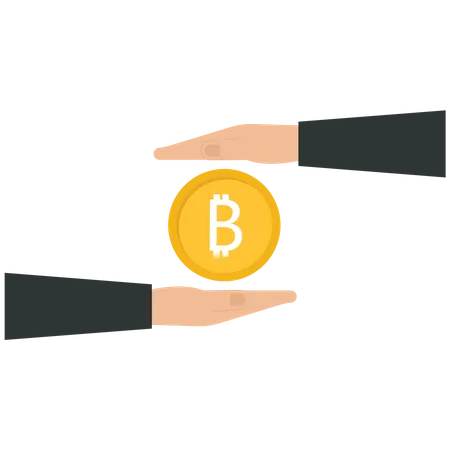 Two businessman hands with a cryptocurrency coin  イラスト