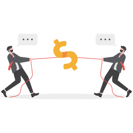 Two businessman pulling dollar as symbol of competition  Illustration