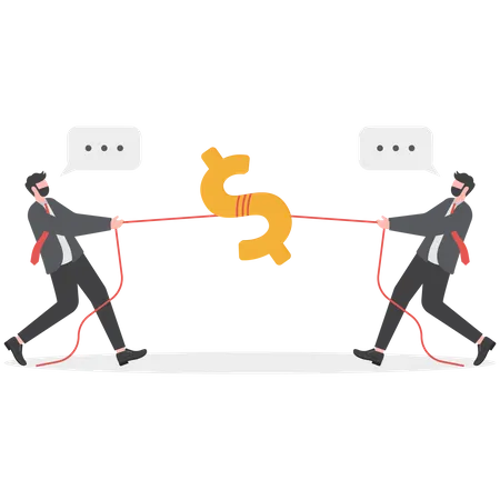 Two businessman pulling dollar as symbol of competition  Illustration