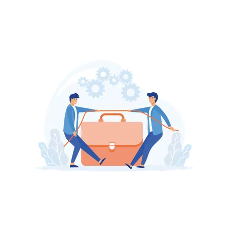 Two businessman pulling rope with briefcase  Illustration