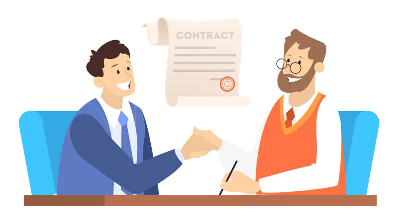 Two businessman shake hands as result of agreement  Illustration