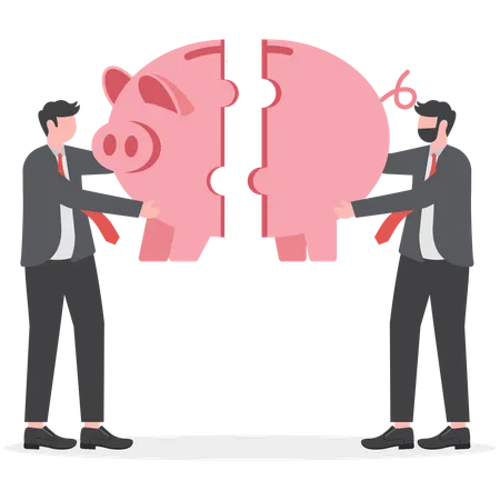 Connection Businessmen Assemble A Piggy Bank Puzzle Business Metaphor Of A Joint Venture Partnership Or Teamwork Illustration