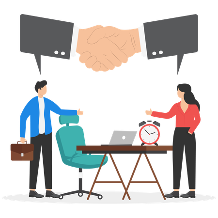 Two businessman talk to completed the deal with speech bubble shape hand shake-Business agreement  Illustration