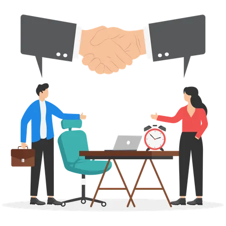 Two businessman talk to completed the deal with speech bubble shape hand shake-Business agreement  Illustration