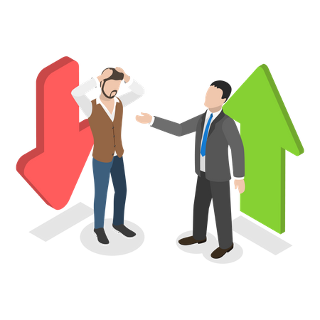 Two businessman talking about stack market fluctuation  Illustration