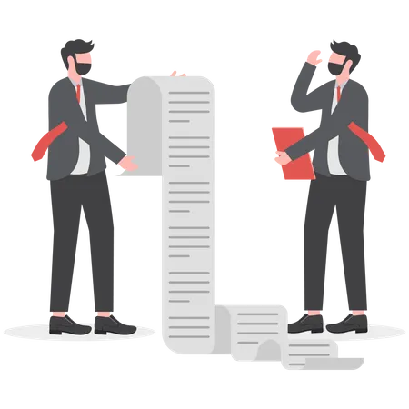 The Concept Of Impossible Work Two Businessman Workers With A Large List Of Tasks Illustration