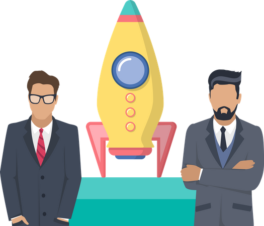 Two businessmen and business startup rocket  Illustration