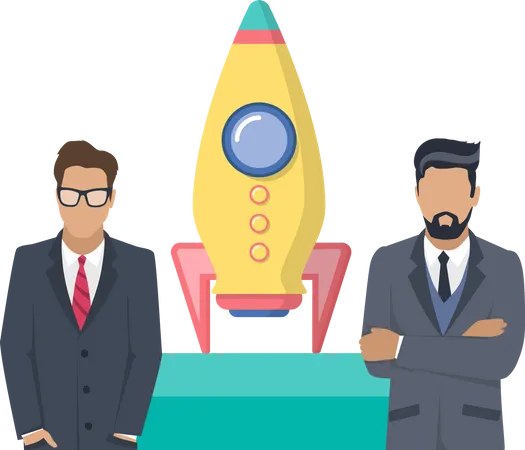 Two businessmen and business startup rocket  Illustration