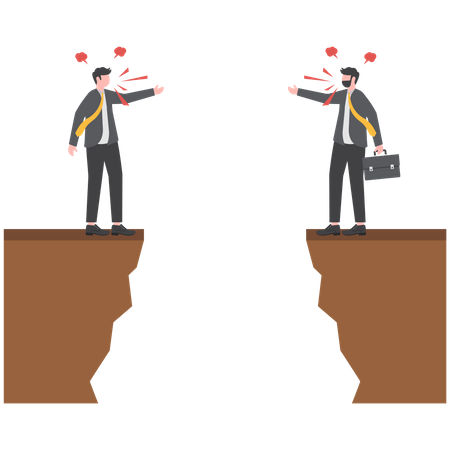 Two businessmen arguing while standing on cliff  イラスト