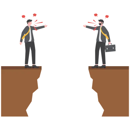 Two businessmen arguing while standing on cliff  Illustration