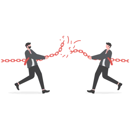 Two Businessmen Broke The Chain Difficulties Overcoming Metaphor Concept For Freedom Illustration