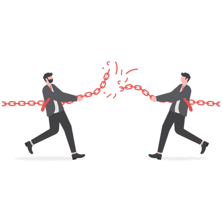 Two businessmen broke the chain  Illustration