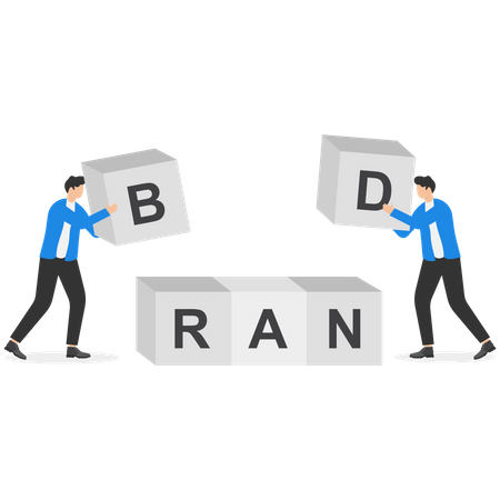 Two businessmen build brand together  Illustration