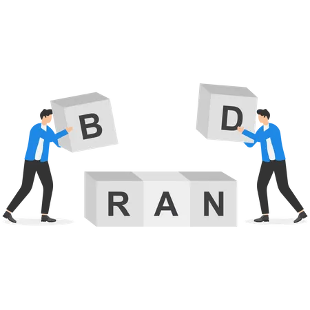 Two businessmen build brand together  Illustration