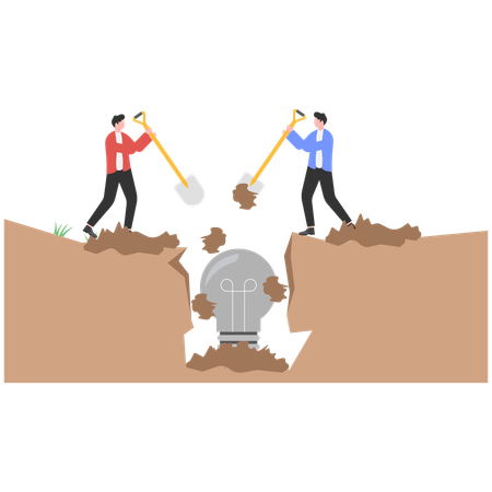 Two businessmen buried idea in soil  Illustration