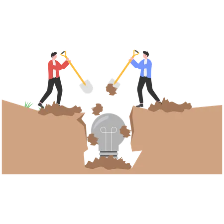 Two businessmen buried idea in soil  Illustration