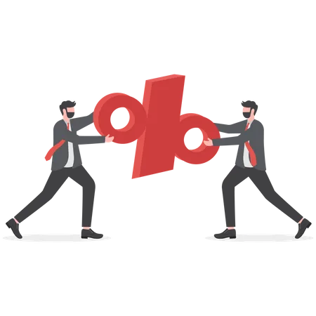 Two Businessmen Carrying Percentage Sign Teamwork Concept Illustration
