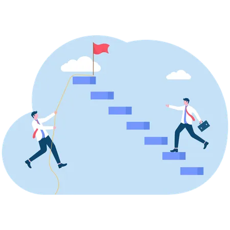 Two businessmen climbing stairs different way  Illustration