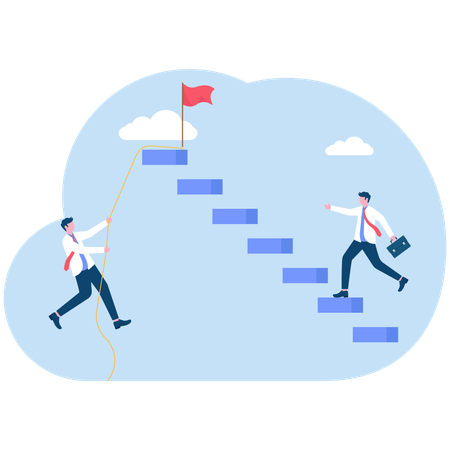 Two businessmen climbing stairs different way  Illustration