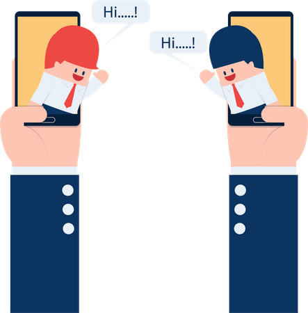 Two businessmen communicate on smartphone Illustration