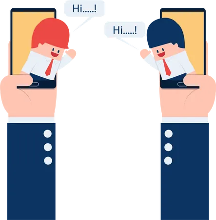 Two Businessmen Communicate On Smartphone With Speech Bubble VECTOR EPS 10 Illustration